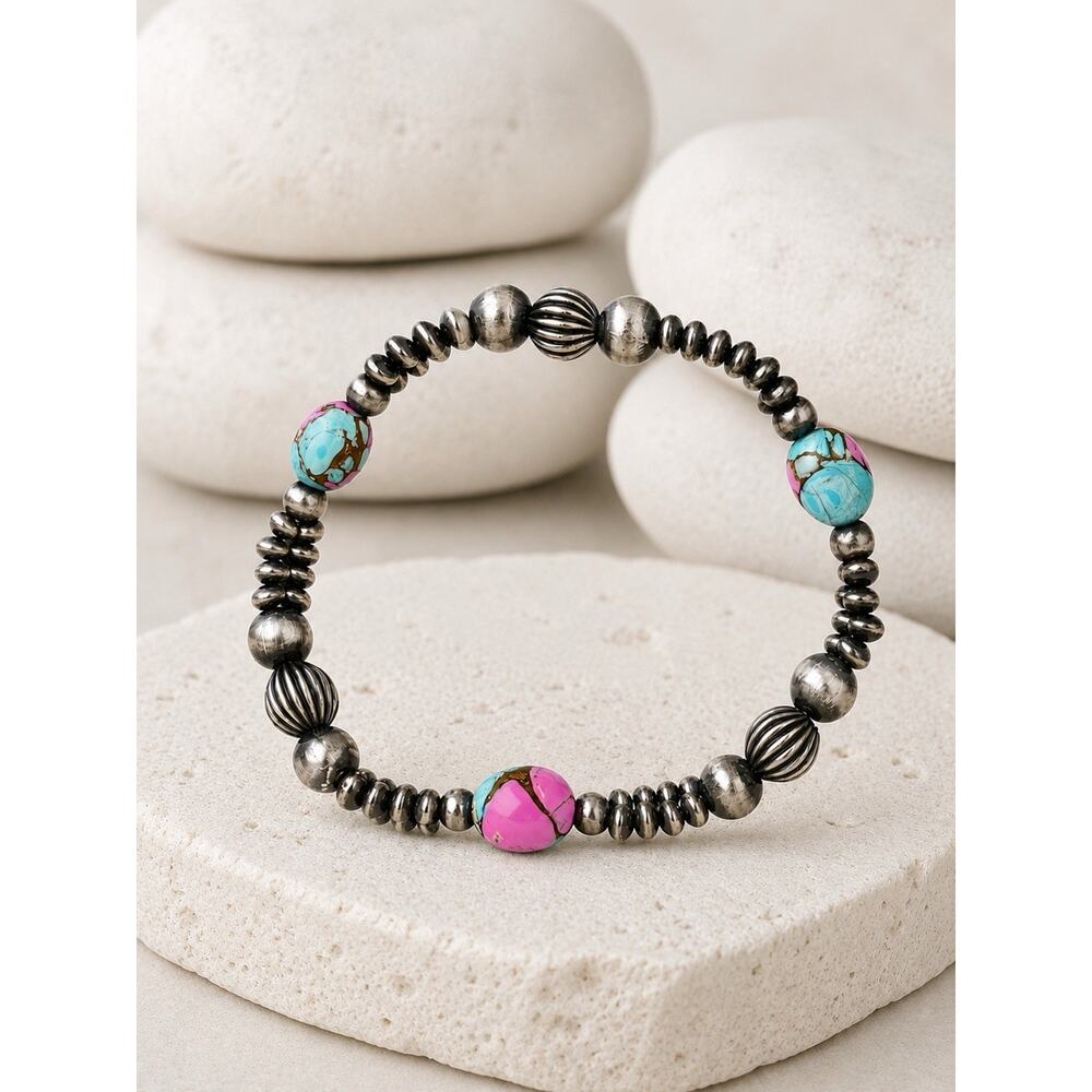 Cotton Candy Turquoise Navajo Pearl Style Bracelet Sterling Silver Southwestern